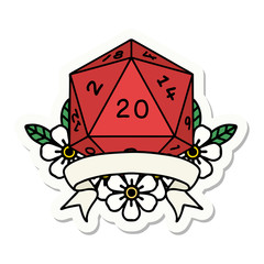 natural 20 critical hit D20 dice roll sticker