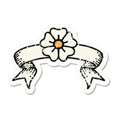 grunge sticker with banner of a flower