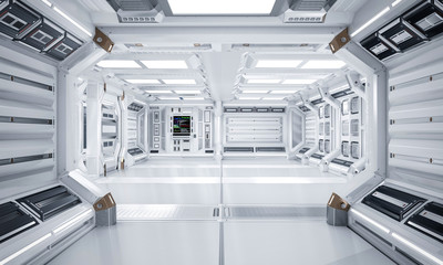 Futuristic Architecture Sci-Fi Hallway and Corridor Interior, 3D Rendering - 340198085