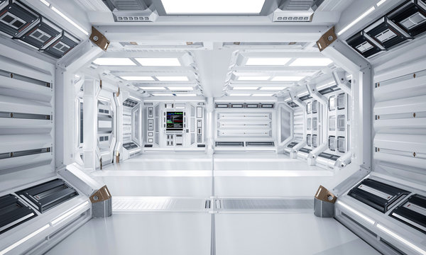 Futuristic Architecture Sci-Fi Hallway and Corridor Interior, 3D Rendering