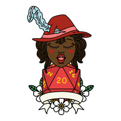 human bard character with natural 20 dice roll illustration