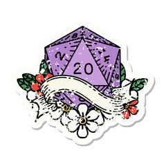 natural twenty D20 dice roll grunge sticker