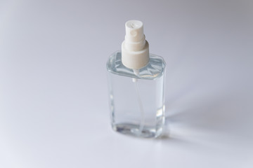 Hand sanitizer bottle on white background for COVID-19 Coronavirus concept.