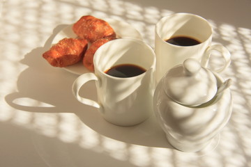 Morning coffee for two. Morning cup of coffee in a cafe