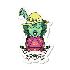 half orc bard with natural 20 dice roll sticker