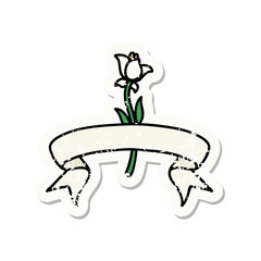 grunge sticker with banner of a lily