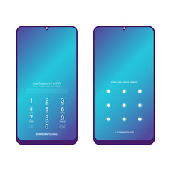 Unlock smartphone device with PIN and pattern. Screen Lock. Set of mobile phone screen loch Passcode interface for lock screen or enter password pages