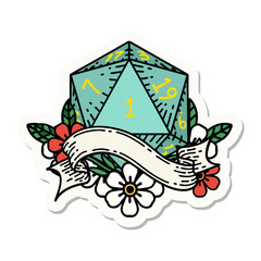 natural one d20 dice roll sticker
