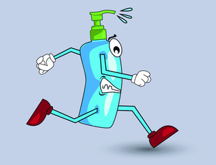Illustration of running sanitize as a cute character for children.