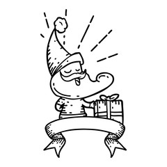 banner with black line work tattoo style santa claus christmas character