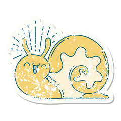 grunge sticker of tattoo style happy snail