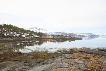 sunset, sky, sun, sunrise, nature, clouds,  landscape, evening, light, sea, cloud, blue beautiful, horizon, red, sunlight, mountain view, ocean tromso tromsø  water travel tourism sea coast nature 