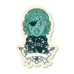 half orc rogue character with natural twenty dice roll illustration