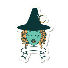 half orc witch character face with banner sticker