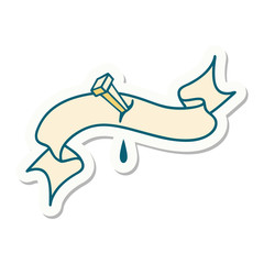tattoo sticker with banner of iron nail