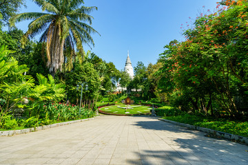 Obraz premium Beautiful view in park of Wat Phnom in Phnom Penh, Cambodia