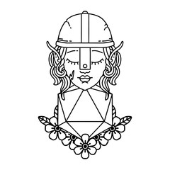 elf fighter with natural twenty dice roll illustration