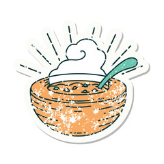grunge sticker of tattoo style bowl of soup