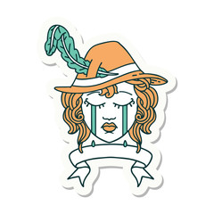 crying human bard with banner sticker