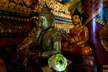 Inside and outside the Wat Phnom temple in Phnom Penh, Cambodia. Beautiful view of center in Phnom Penh, Cambodia