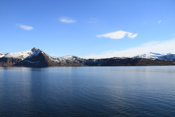 sunset, sky, sun, sunrise, nature, clouds,  landscape, evening, light, sea, cloud, blue beautiful, horizon, red, sunlight, mountain view, ocean tromso tromsø  water travel tourism sea coast nature 