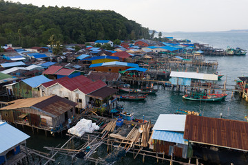 Traditional floating village on Koh Sdach island in Cambodia