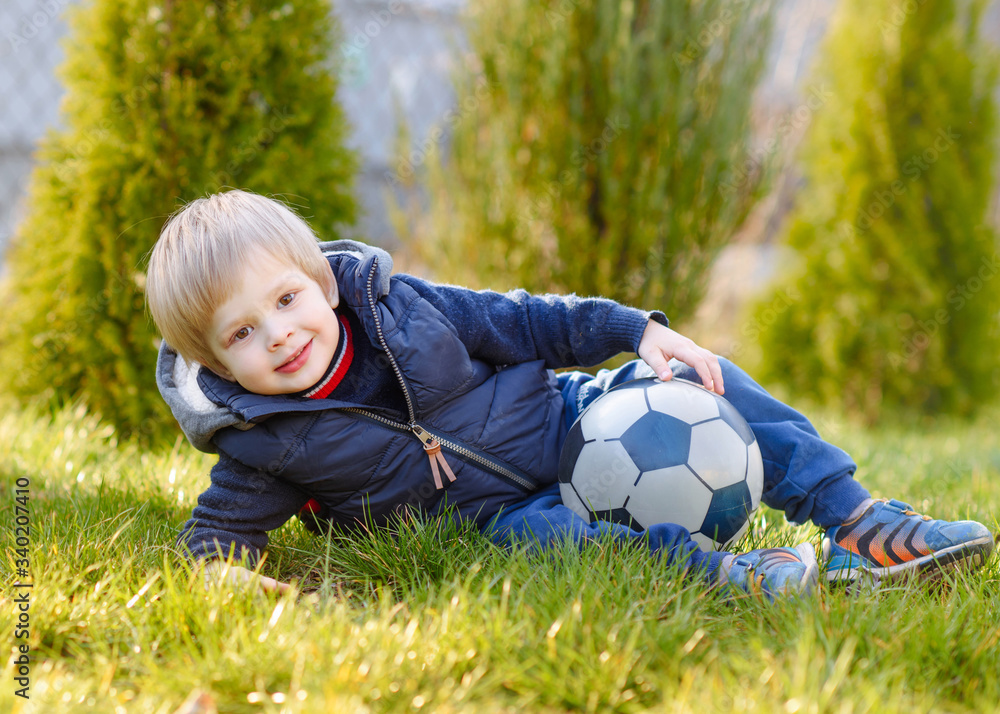 Wall mural portrait of little model boy in nature