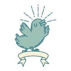 banner with tattoo style happy bird