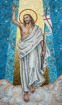 Full-length jesus mosaic with arms in prayer position