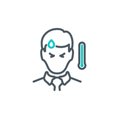 Signs and symptoms Coronavirus single line icon isolated on white. Perfect outline symbol symptoms Covid 19 pandemic banner. Quality design element fever, headache, sore throat with editable Stroke