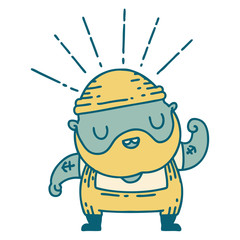 traditional tattoo style bearded man flexing bicep