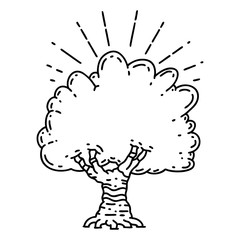 traditional black line work tattoo style tree