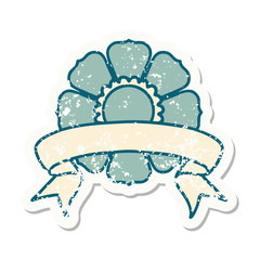 grunge sticker with banner of a flower