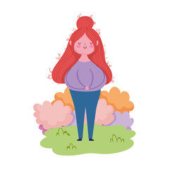 happy mothers day, young woman in the grass foliage design