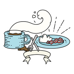 banner with tattoo style breakfast and coffee