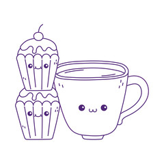 cute coffee cup and cupcakes kawaii cartoon character