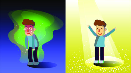 Sick and healthy man paper cut characters vector Art. Cartoon han drawn Flat illustration. ESP file. Corona cirus Covid19