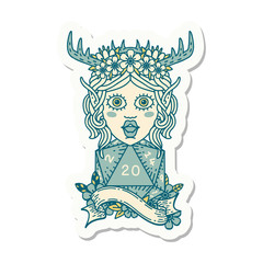 elf druid character with natural twenty dice roll sticker