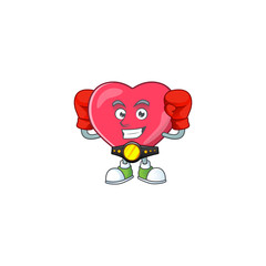 A sporty heart medical notification boxing athlete cartoon mascot design style