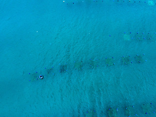Aerial view of Lobster farming on the sea at Cam Ranh peninsula , Khanh Hoa, Vietnam
