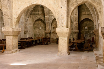 Refectory in ancient Armenian monastery of Haghartsin, rare example of architecture