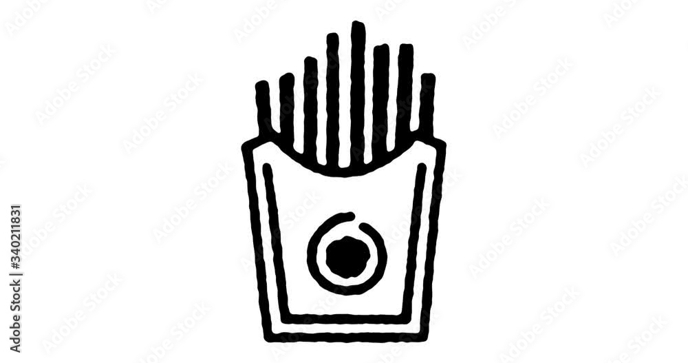 Poster hand drawn sketch icon animation for french fries to use as video design element. minimalistic symbo