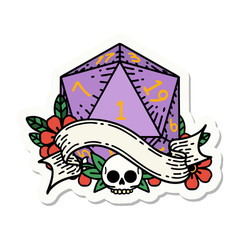 natural one d20 dice roll sticker