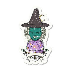 half orc witch character with natural 20 dice roll illustration