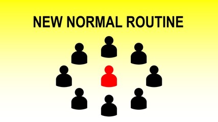 Illustration of new normal routine for social distancing and stay safe - COVID-19 preventive measures 