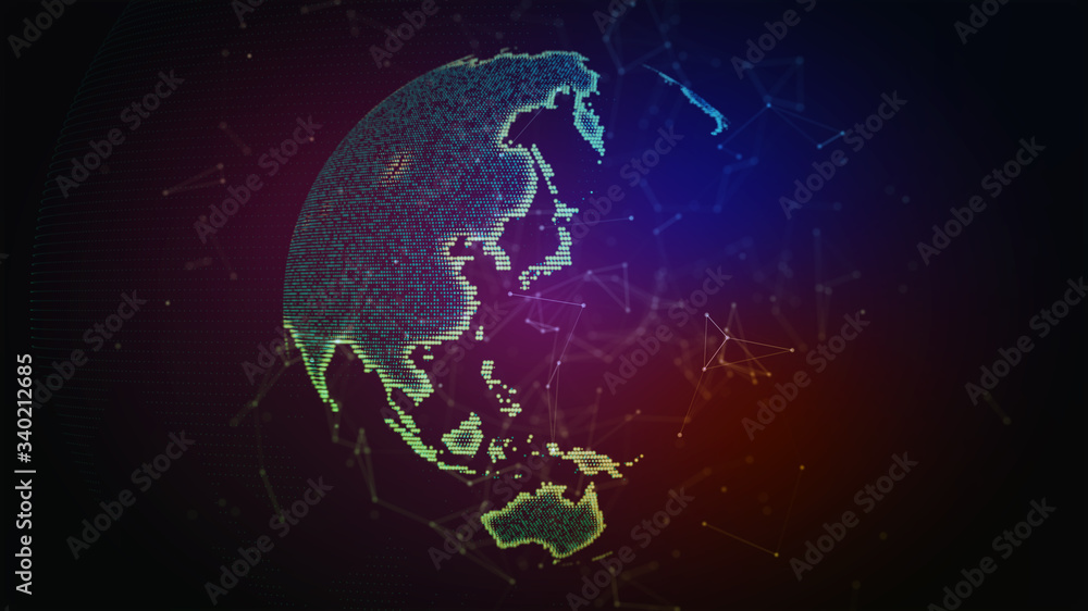 Poster connection lines around earth globe, futuristic technology background with light effect. elements of