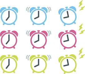 目覚まし時計のアイコンのセット／アラーム／朝