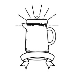 banner with black line work tattoo style coffee pot
