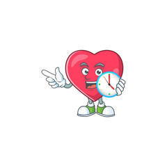 Heart medical notification mascot design concept holding a circle clock