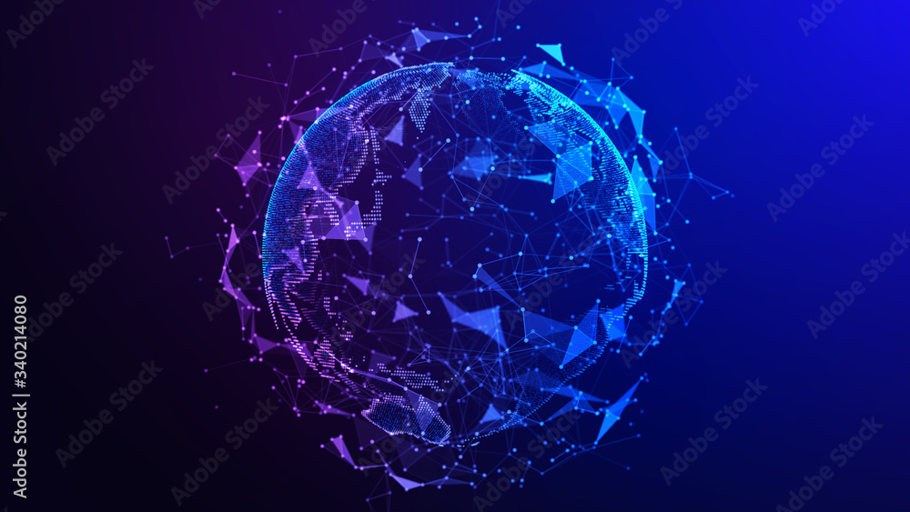 Poster global network connection. concept background with planet earth. internet and technology. blue backg